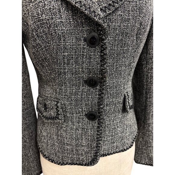Georgiou Studio Womens Black White Tweed Embroidered Button-Up Blazer Size 8 - Picture 7 of 16